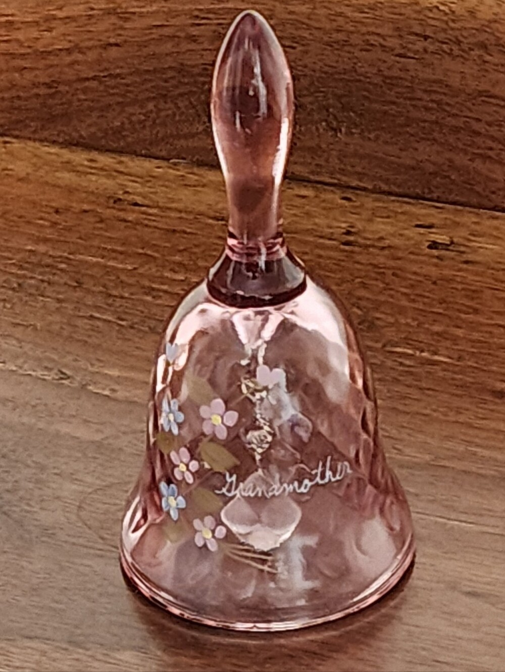 Fenton Pink Diamond Glass Bell  Painted Flower Signed Marshall 4.5” Grandmother - Picture 6 of 7